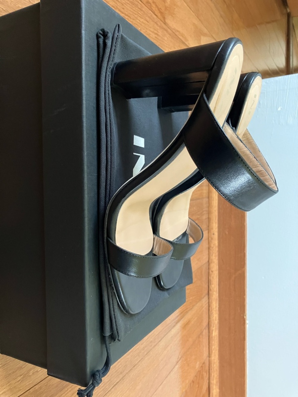 INEZ Black Leather Double-Strap Heeled Sandals - Picture 3 of 8